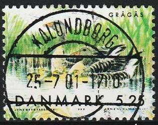 FRIMÆRKER DANMARK | 1999 - AFA 1227 - Danske trækfugle - 5,25 Kr. Grågæs fra miniark - Lux Stemplet Kalundborg (Sjælden)
